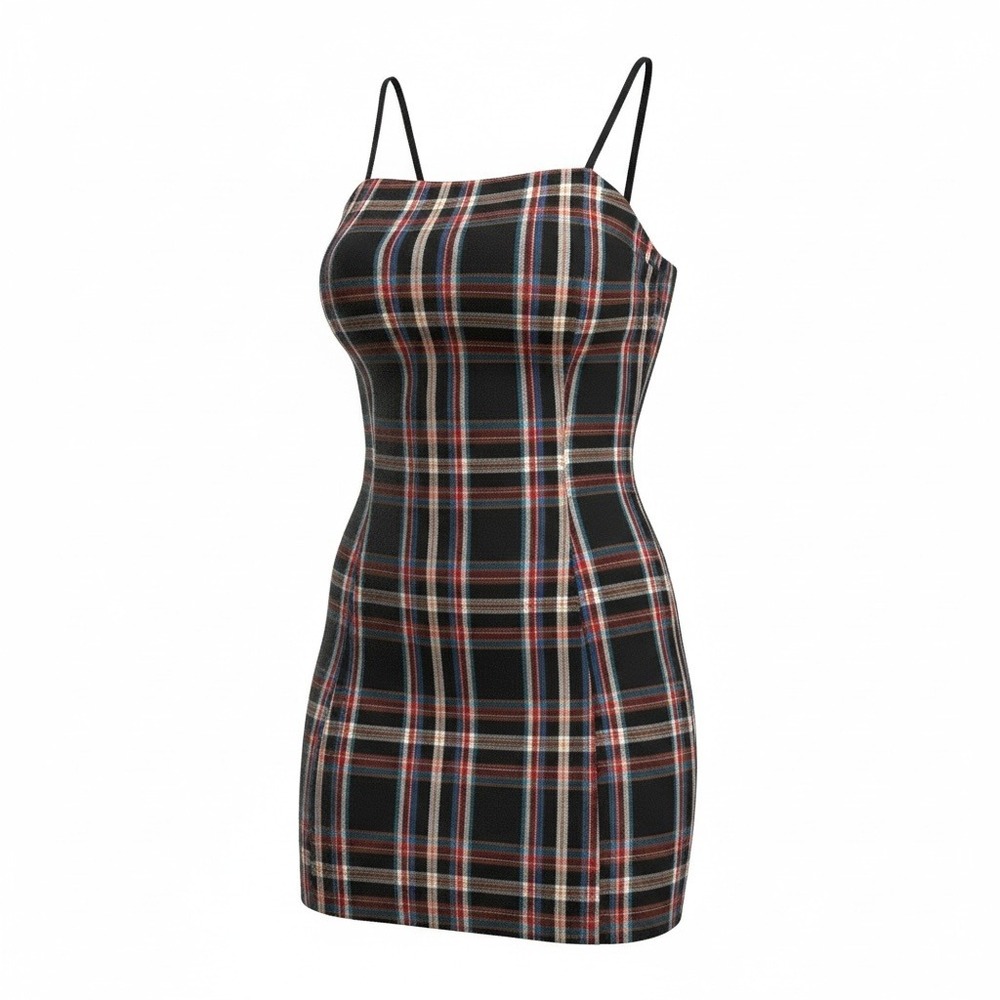 Urban Outfitters‎ Plaid Dark Academia Mini Slip Dress Small Black Red Blue Cream